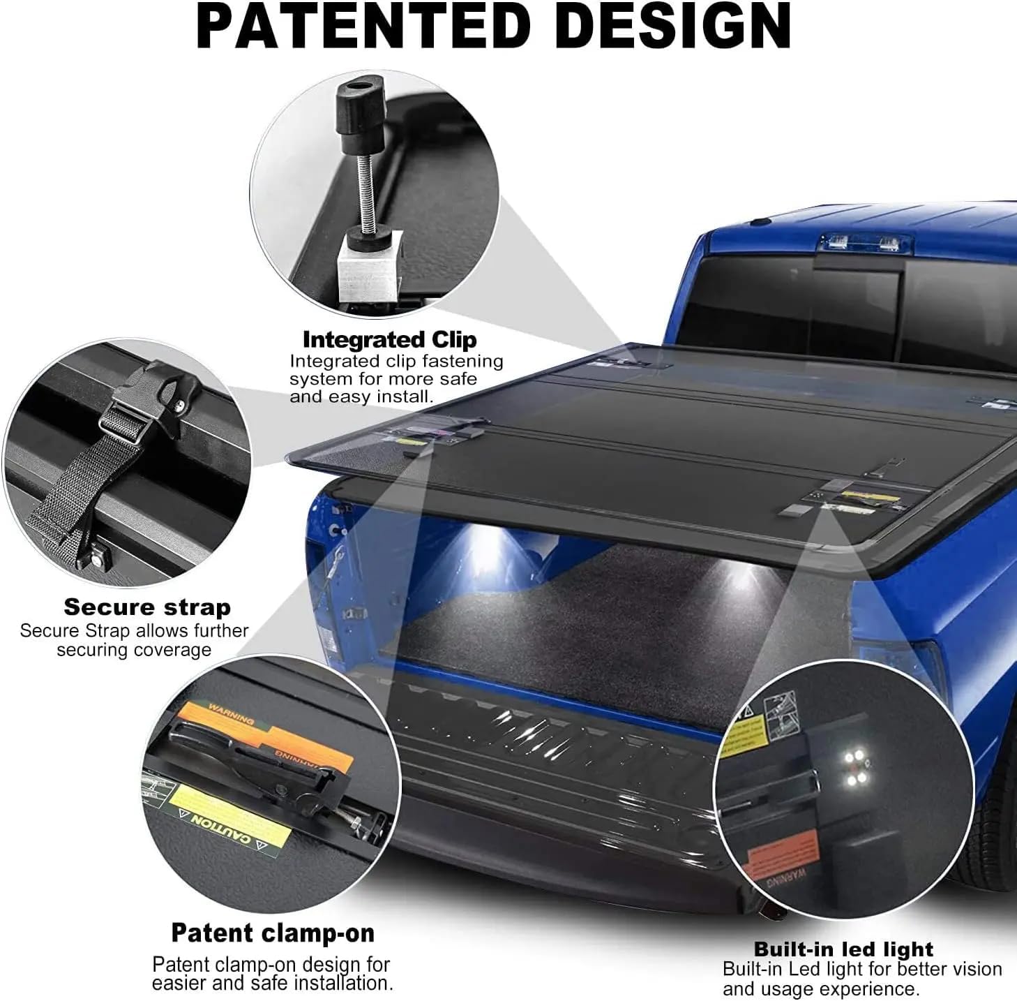 4.5' (54.4") Hard Tri-Fold Truck Bed Tonneau Cover Compatible with 2022-2025 Ford Maverick Pickup Truck Bed Cover with LED Lights