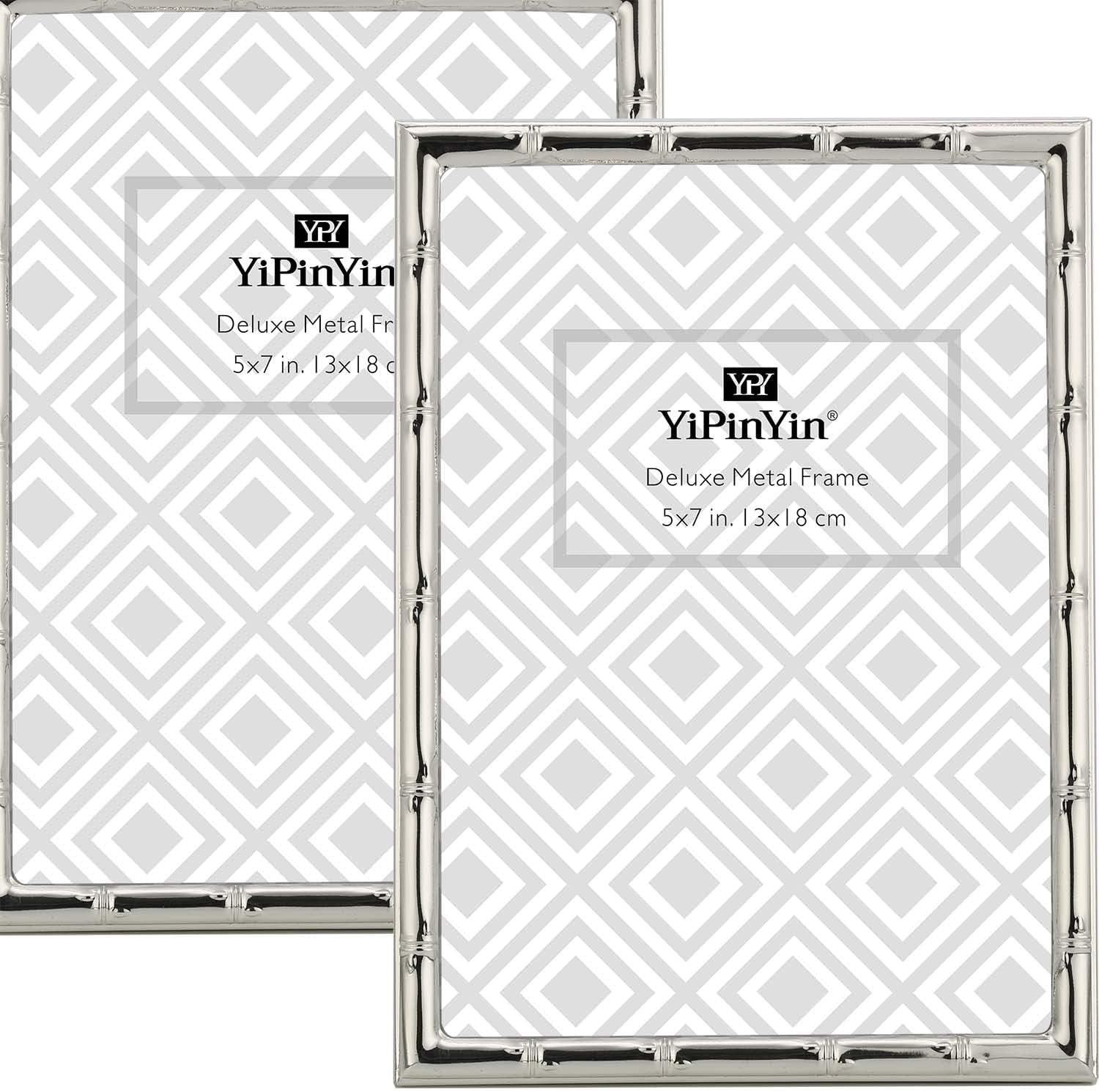 YiPinYin 5x7'' Bamboo Designs Silver Metal Picture Frame 2pack, Elegant
