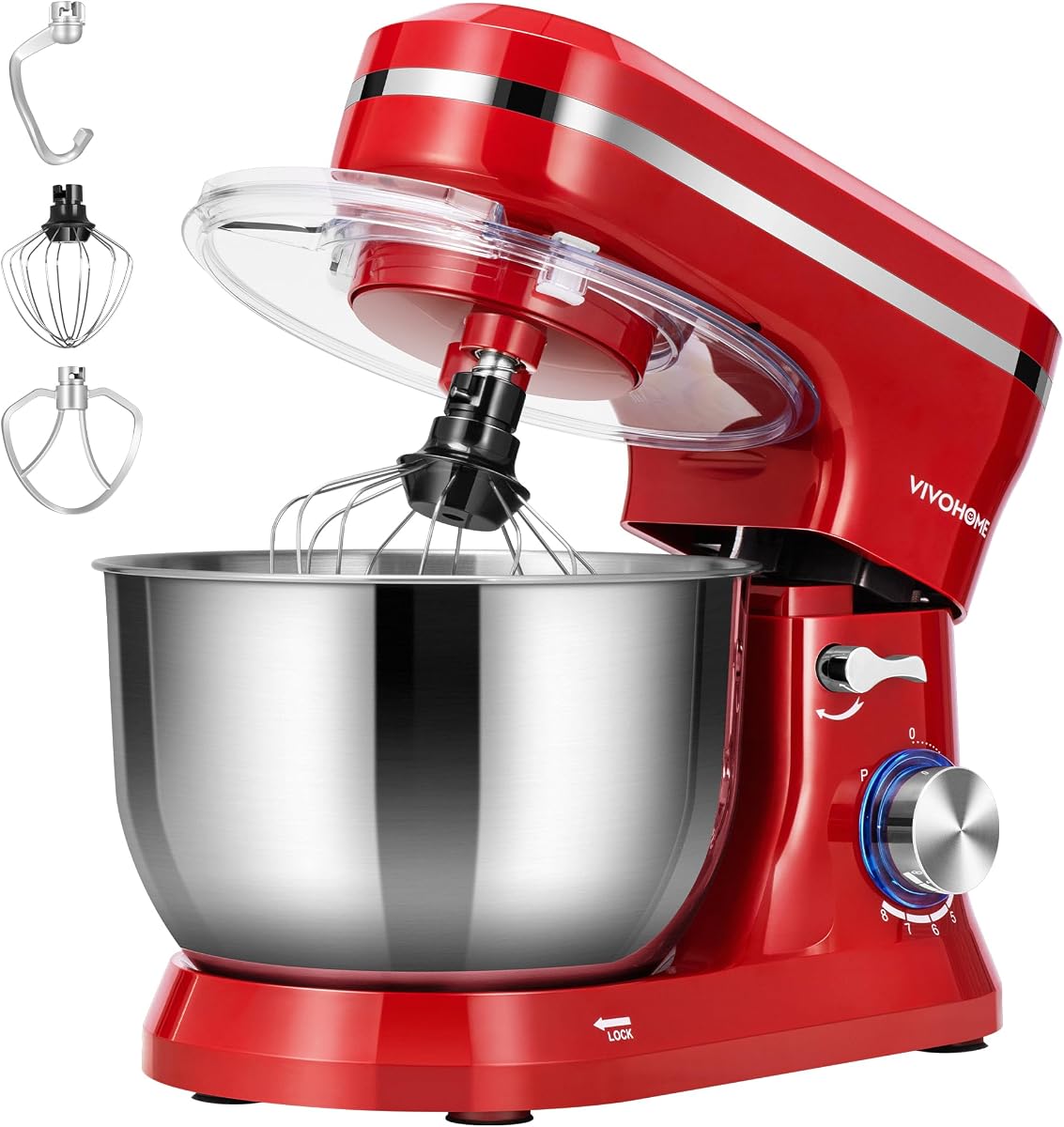 VIVOHOME Batidora de pie de 4,75 cuartos, batidora eléctrica de cocina de 8 velocidades, batidora de pie para hornear, pasteles, pan con batidor, gancho para masa, batidor de alambre y separador de huevos, rojo