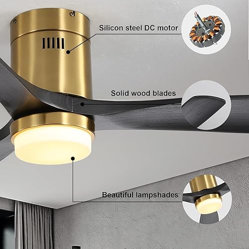 Miniatura 9 de Sofucor - Ventilador de techo de 52 pulgadas con luces, ventilador de techo empotrado negro para interioresexteriores con control remoto de luz,