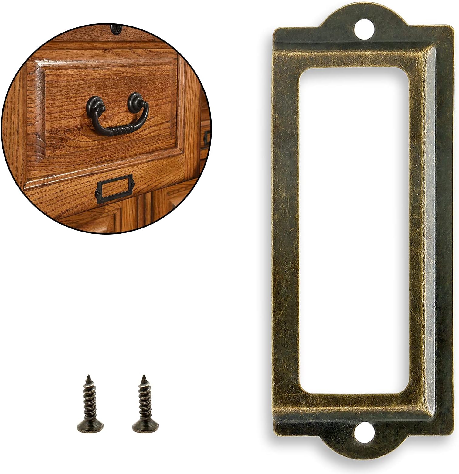 Rierdge 30 Pcs Antique Label Holder, 3.3 Inch Long Metal Office File Cabinet Shelves Drawer Name Card Label Holder Frames with Screws (Bronze)