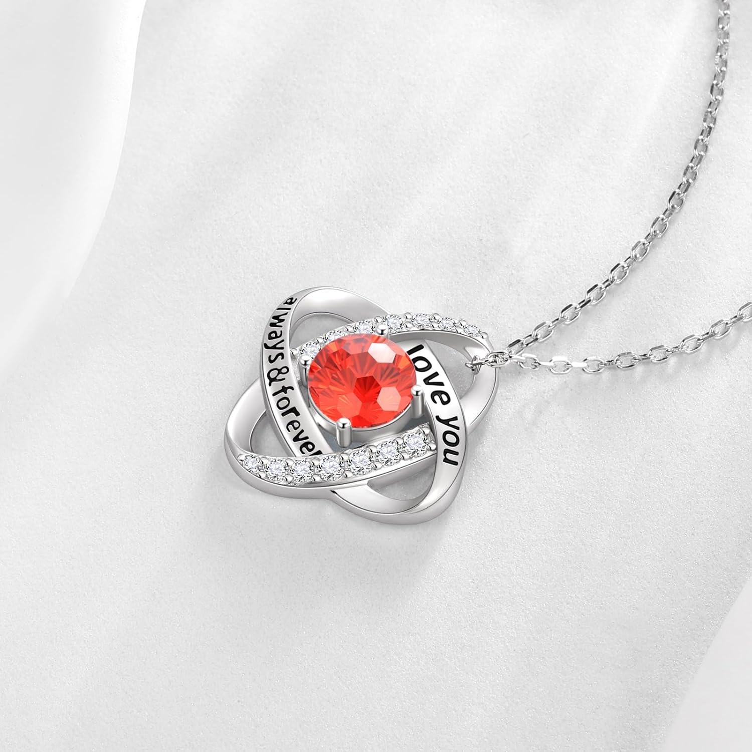 Aurora Tears Birthstone Love Knot Pendant Necklace - 925 Sterling Silver Firework-Cut Cubic Zirconia Love You Forever Necklace Anniversary Birthday Jewelry Gift for Women Wife Mom Daughter - Image 2