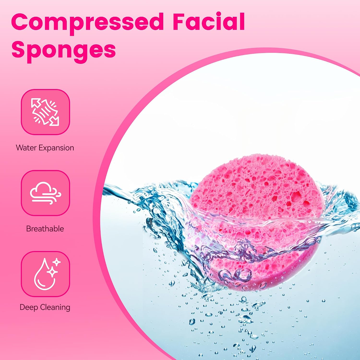 240 Count Compressed Facial Sponges 100% Natural Cellulose Eco-Friendly Makeup Sponges for Gentle Cleansing, Exfoliating & Stubborn Makeup Removal Travel for Women (240 pink round)