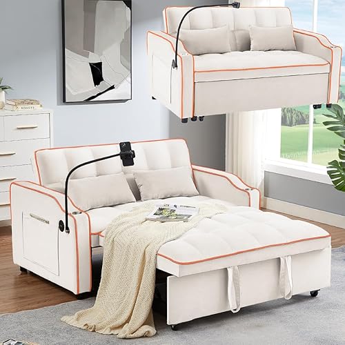 Sofá cama convertible 3 en 1 con sofá cama extraíble, moderno sofá biplaza de terciopelo con respaldo ajustable y almohadas lumbares, sofá cama