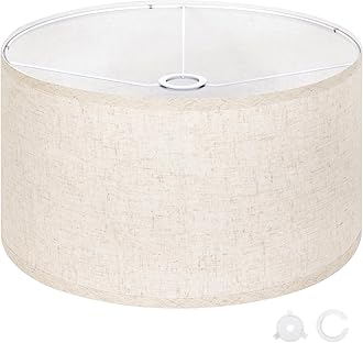 OUTON Beige Large Drum Lamp Shades for Floor Lamps, 17.5" Top x 17.5" Bottom x 10" High, Easy to Assemble, Replacement Linen Lampshades for Table Lamps & Bedside Lamps (1.65" Spider)