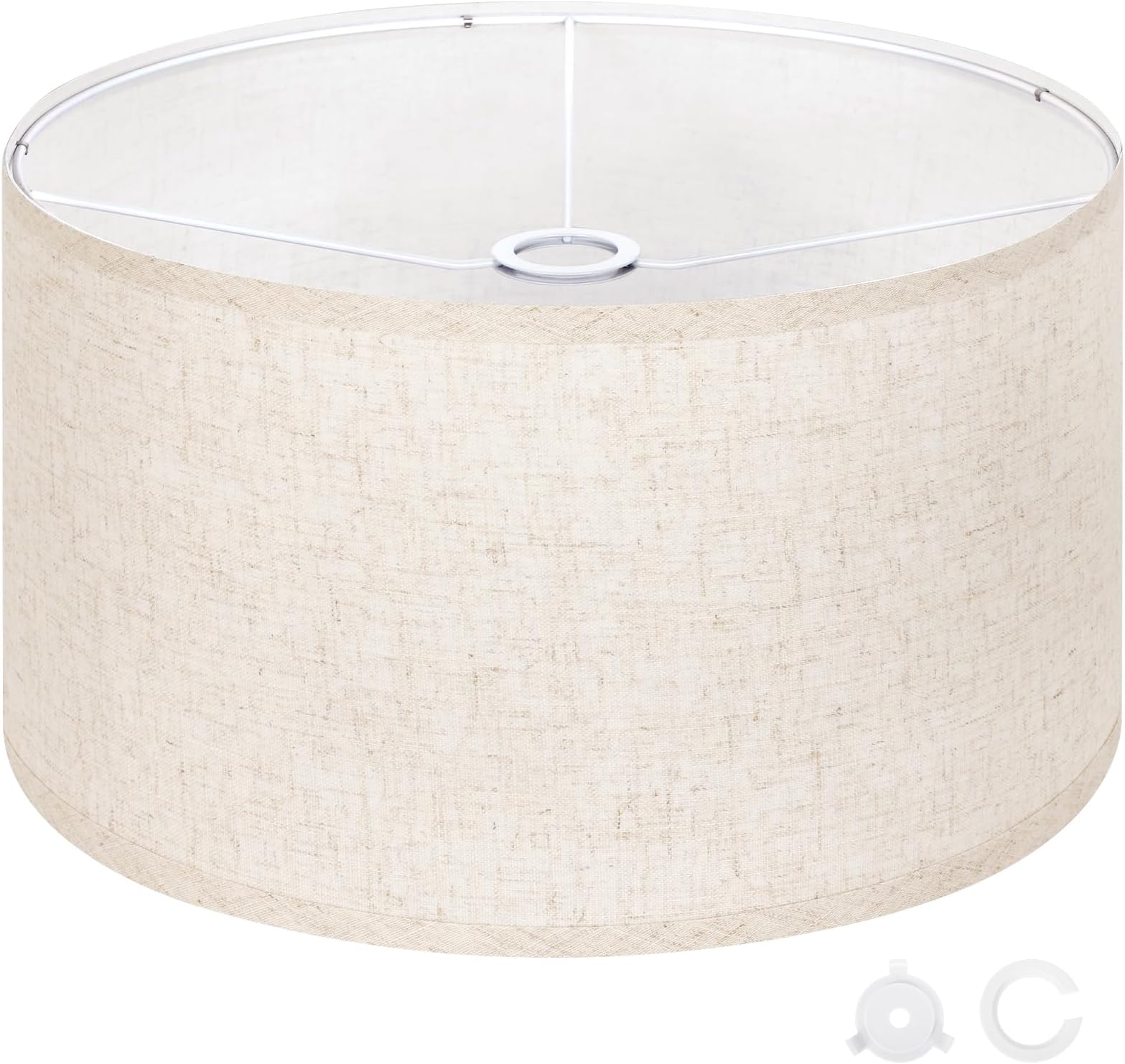 OUTON Beige Large Drum Lamp Shades for Floor Lamps, 17.5" Top x 17.5" Bottom x 10" High, Easy to Assemble, Replacement Linen Lampshades for Table Lamps & Bedside Lamps (1.65" Spider)