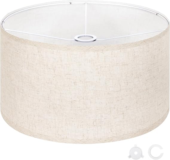 OUTON Beige Large Drum Lamp Shades for Floor Lamps, 17.5 Top x 17.5 Bottom x 10 High, Easy to Assemble, Replacement Linen Lampshades for Table Lamps & Bedside Lamps (1.65 Spider)