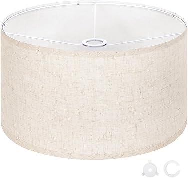 OUTON Beige Large Drum Lamp Shades for Floor Lamps, 17.5" Top x 17.5" Bottom x 10" High, Easy to Assemble, Replacement Linen Lampshades for Table Lamps & Bedside Lamps 1.65" Spider