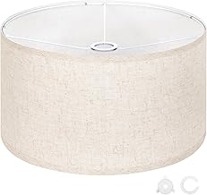 OUTON Beige Large Drum Lamp Shades for Floor Lamps, 17.5" Top x17.5 Bottom x 10" High, Easy to Assemble, Floor Lamps & Torchieres, Replacement Linen Lampshades for Bedside Lamp (1.65" Spider)