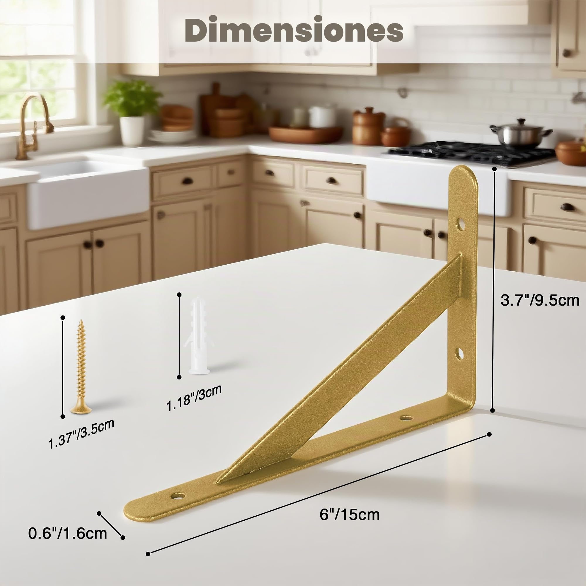 12 piezas soportes de estante triangulares dorados, soportes de estantería en ángulo recto montados en la pared, soportes de estante de 6 pulgadas