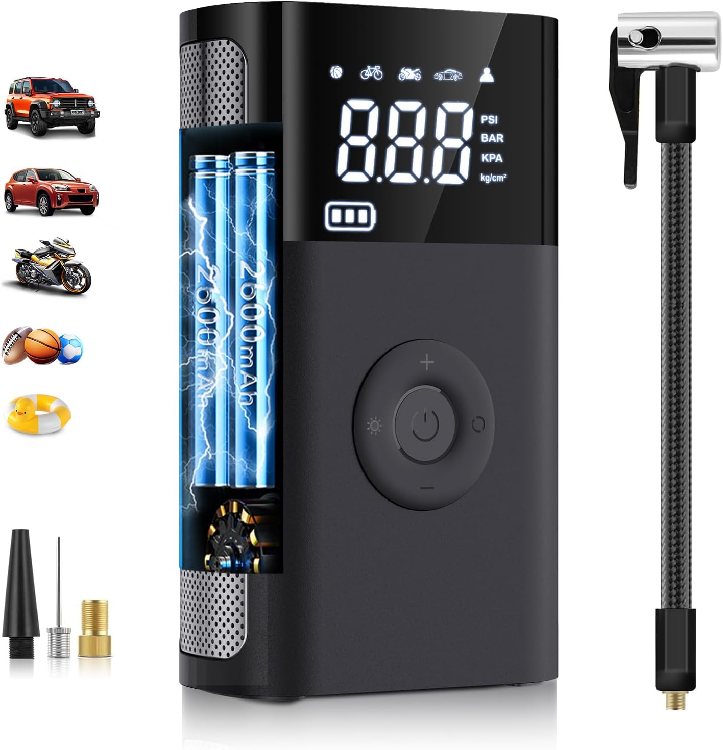 Tire Inflator Portable Air Compressor,150PSI inflator air pump,5 Modes Portable Air Compressor Pump,LED Light,SOS,Air pump for car tires,Bike,Motorcycle,Ball