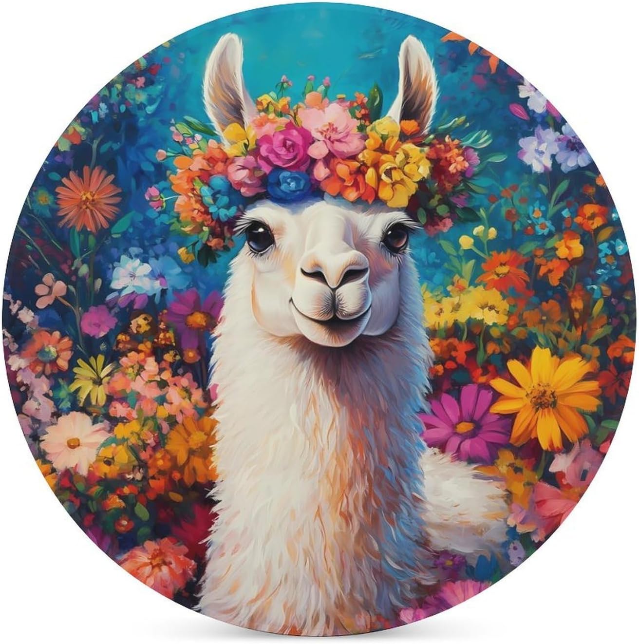 Llama Flower Coasters for Drink Round Ceramic Coaster with Cork Base Home Decorative 4PCS