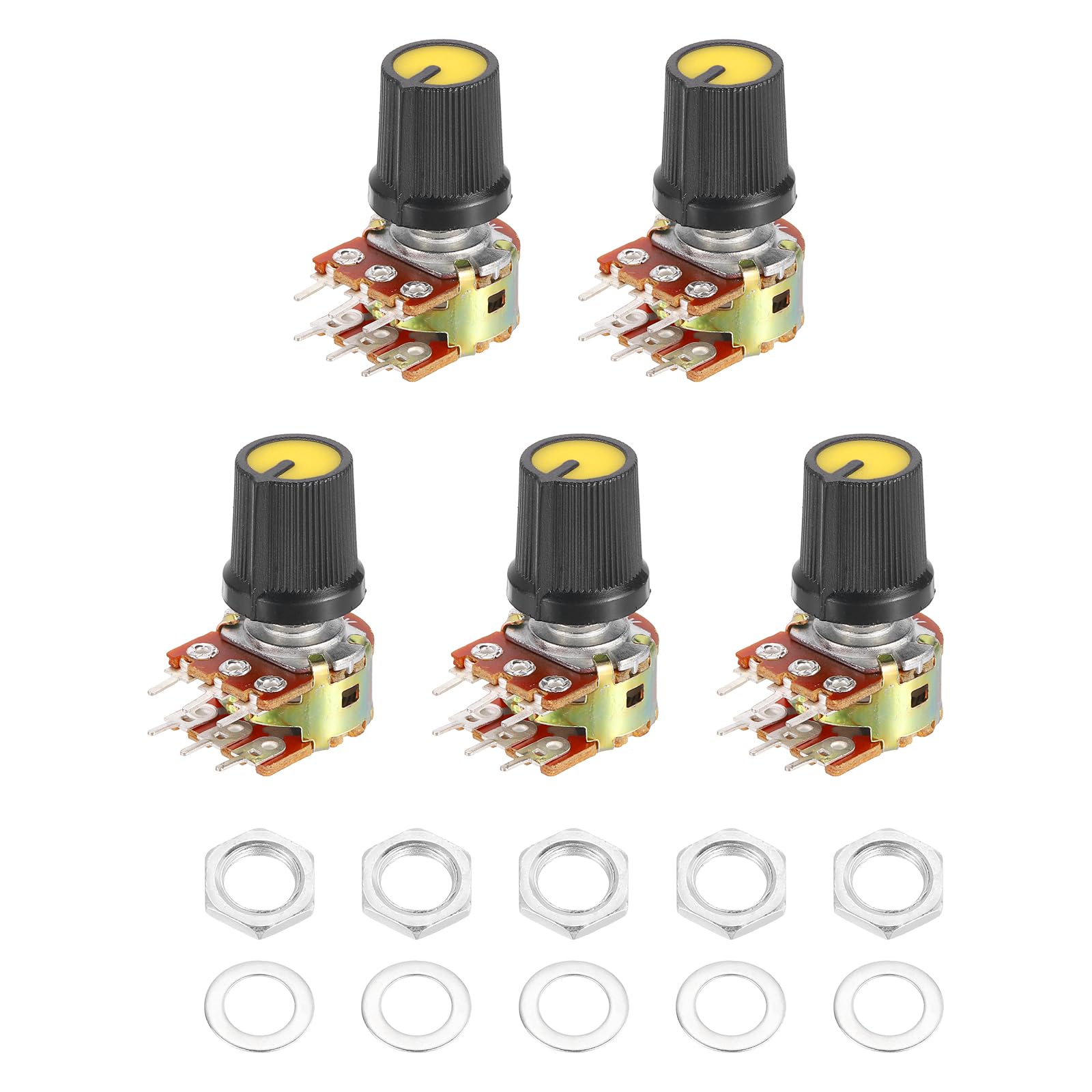 5 Set WH148 Doppel Linear Potentiometer 6 Pin Schwarz+Gelb - Breite Anwendung