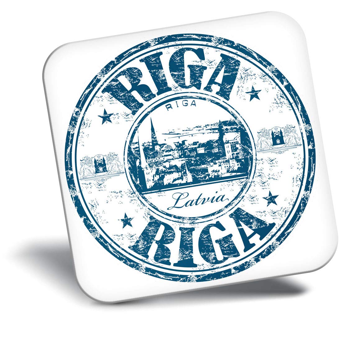 Destination Vinyl Ltd Multicolor Fridge Magnet - Riga Latvia Travel Stamp Latvian 5225