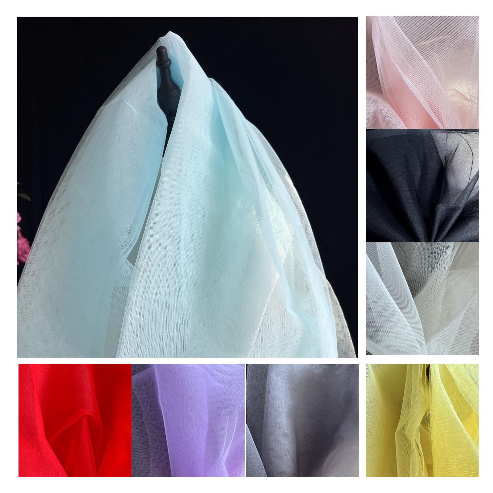 5m x 160cm Tüll Stoff Tüllband, Fester Tüllstoff zum Basteln, Dekostoff Tüll Netzstoff, Transparenter, Unelastisch, Mesh Stoff für Hochzeit Brautkleid Tutu Weihnachten Deko, Dunkelblau