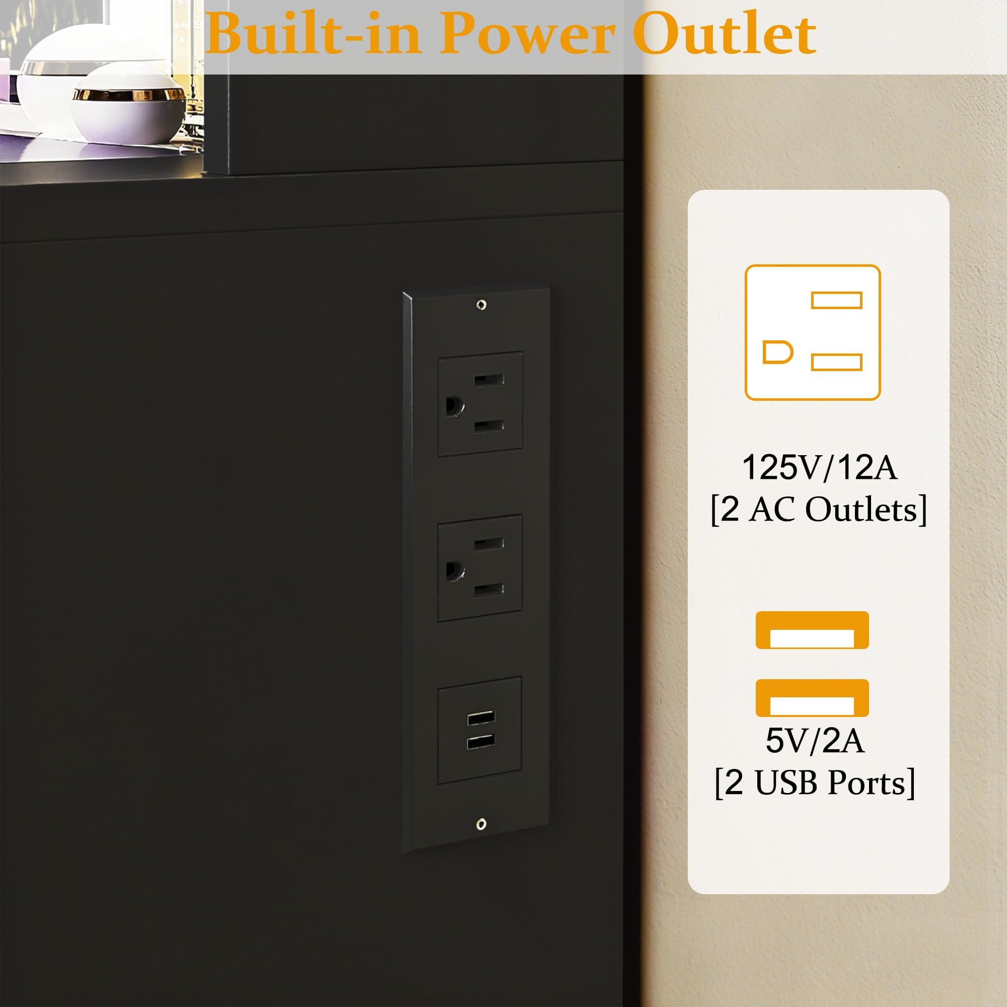 HUAHUU Vanity Desk with Mirror and Lights, Makeup Vanity Desk with Lights 3 Colors, Transparent Top Vanity with 2 RGB Drawers, 6 Shelves, Large Tempered Cabinet, Power Outlet, for Bedroom, White: Black