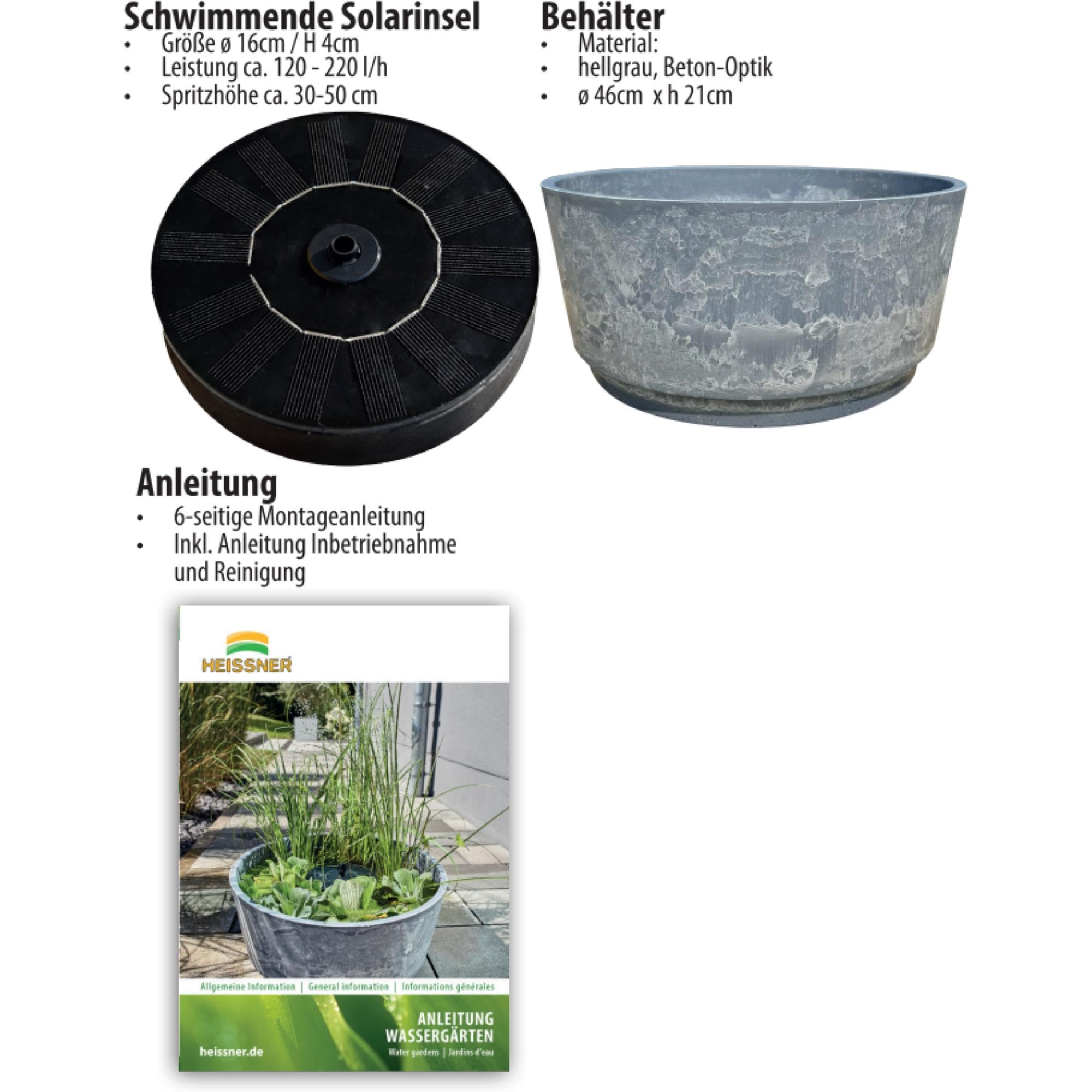 Heissner Solar Wassergarten AQUATOPIA inkl. Wasserspielpumpe - Miniteich, Dekoteich, Balkonteich