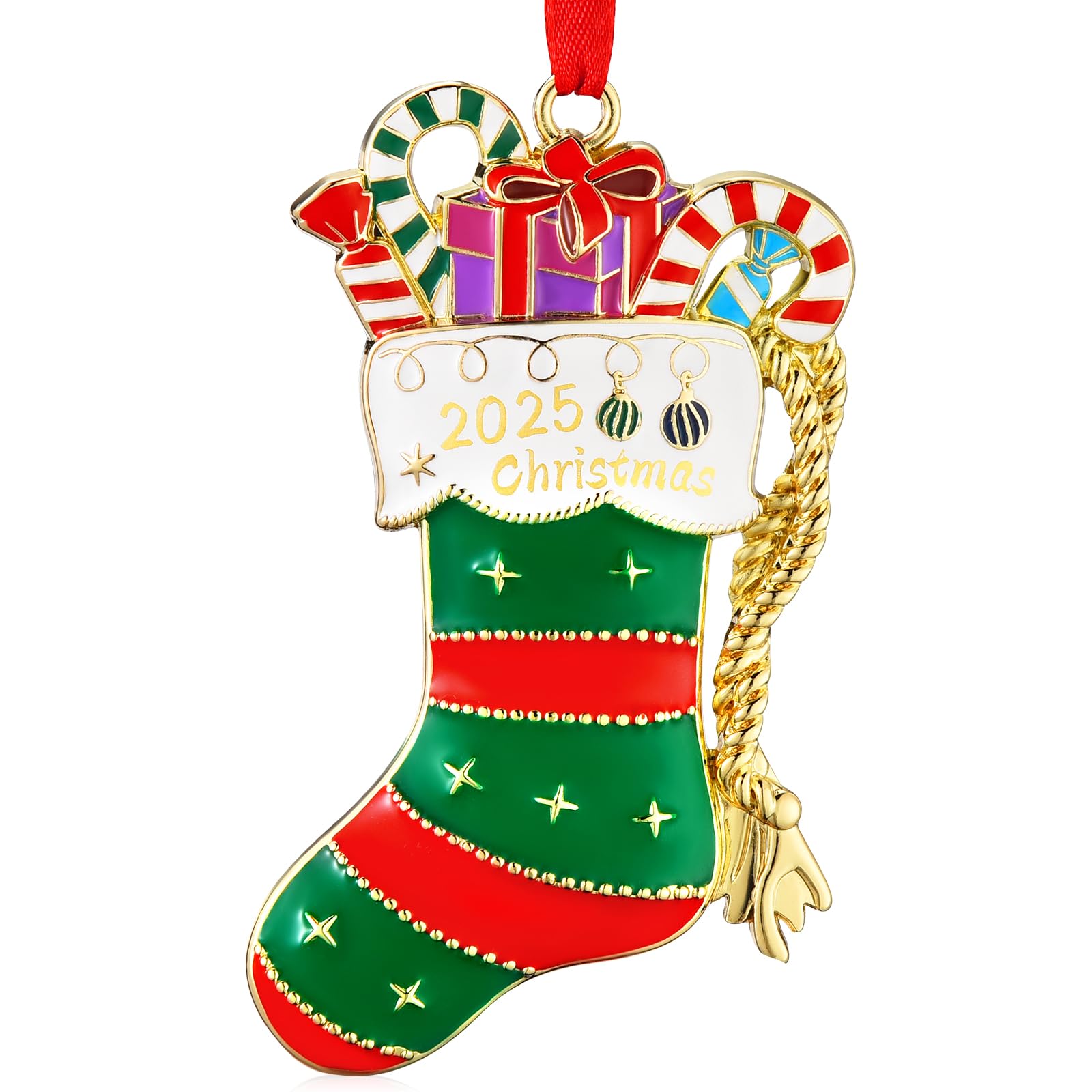 Venhoo Christmas Ornament 2025 Decoration for Christmas Tree Hanging Gold Metal Sock 2025 Keepsake Annual Ornaments Holiday Decorative Xmas Gifts for Family Friends-Green