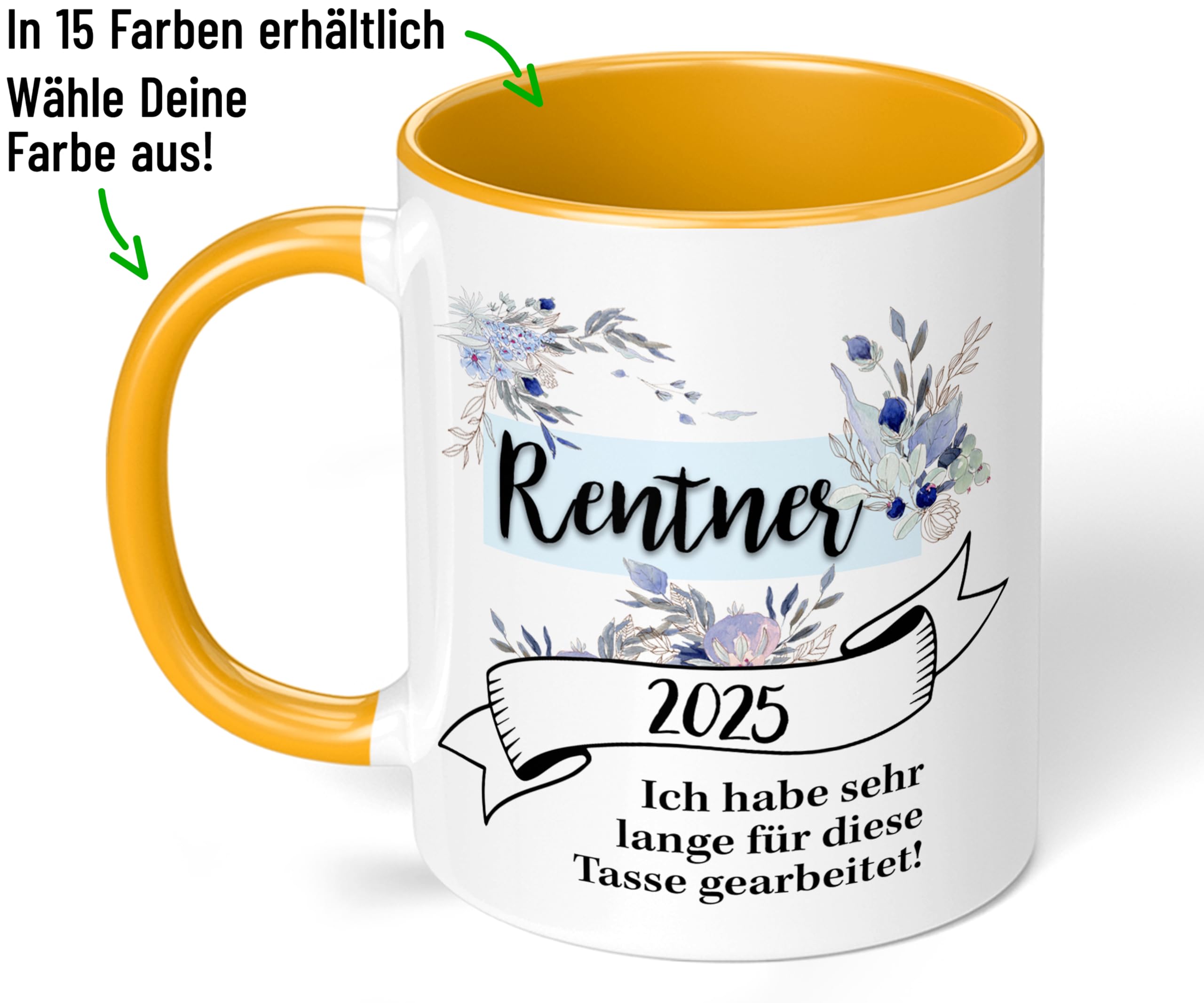 Statement Tasse Rentner 2025 - Kaffeetasse mit schönem Spruch - beidseitig bedruckt - spülmaschinenfest | Kaffeebecher, Geschenkidee für Arbeitskollegen, Vater, Opa, Großvater, Goldgelb