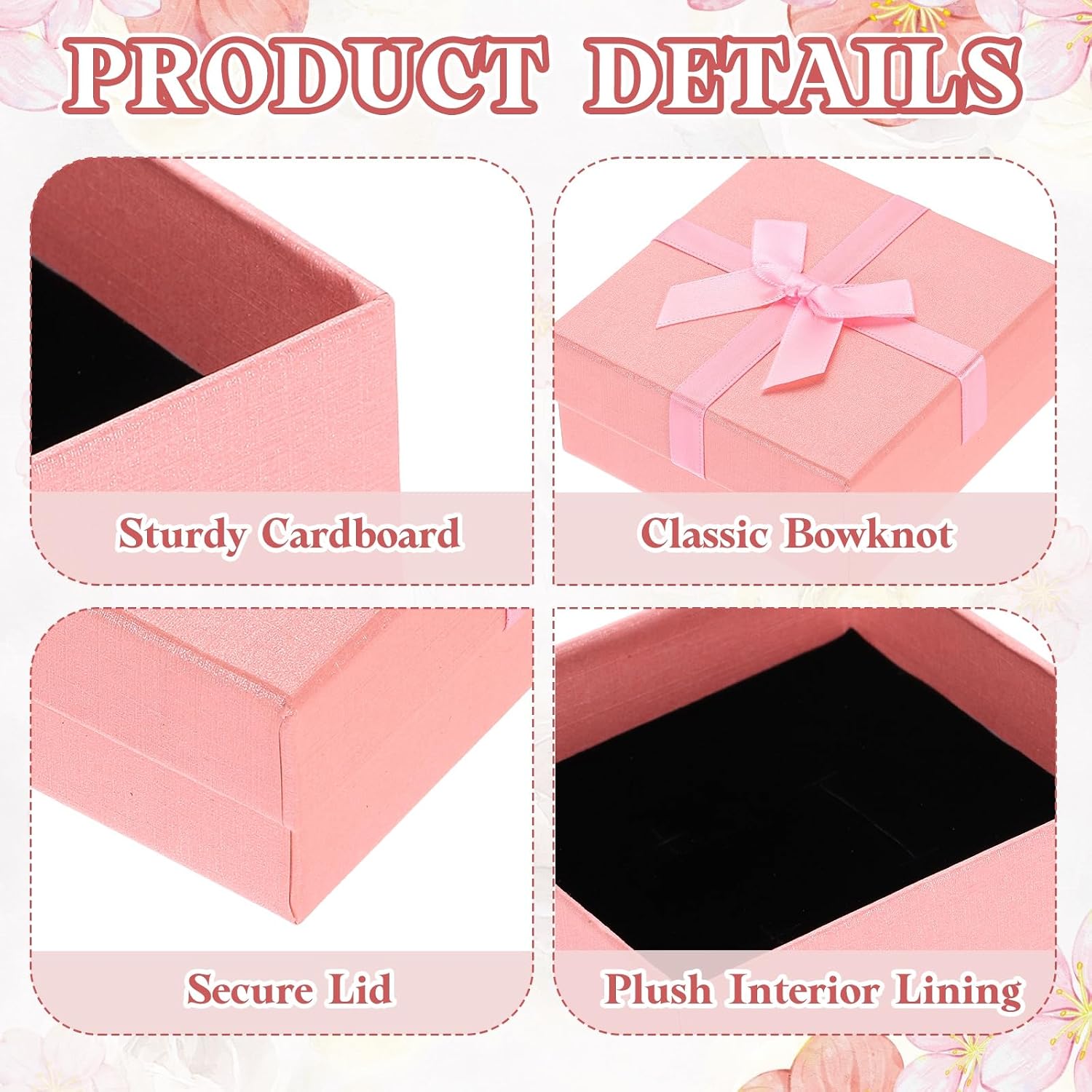 PATIKIL 3.5 x 3.5 x 1.6 inch Jewelry Gift Box, 2 Pack Cardboard Paper Grid Necklace Box with Foam Inserts Bowknot for Wedding Birthday Anniversary Proposal Festival, Pink