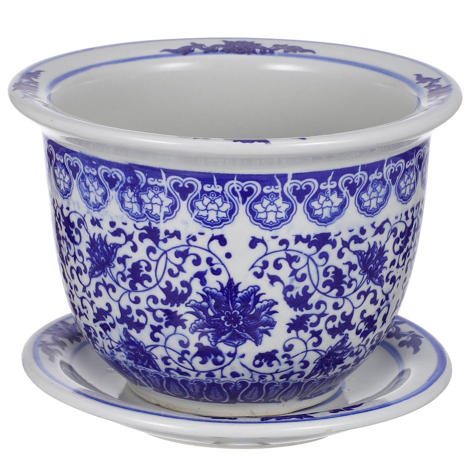BESPORTBLE Maceta De Porcelana Azul Y Blanca Maceta De Cerámica China con Bandeja De Platillo Contenedor De Plantas con Orificio De Drenaje Bonsái para Decoración De Jardín En Casa Oficina