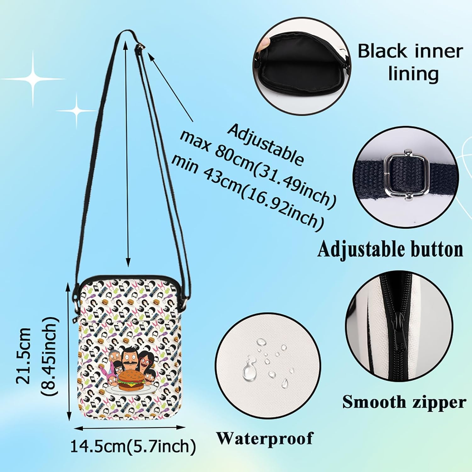 G2TUP Bob's Family Crossbody Bag Bobs & Gene & Louise & Tina Fans Gifts Louise Family Shoulder Bag Family Merch - Image 4