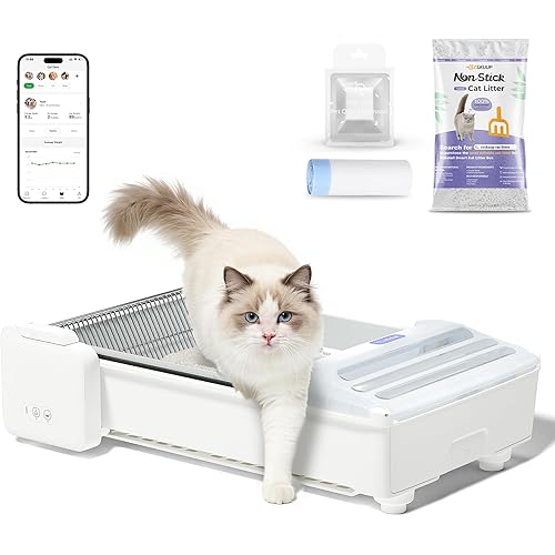 Open-Top Self Cleaning Litter Box, 2025 Upgraded Extra Large Automatic Cat Litter Box for Multiple Cats, Safety Sensors/App Control/Odor Control/Easy Clean - Includes 5 lbs Premium Cat Litter