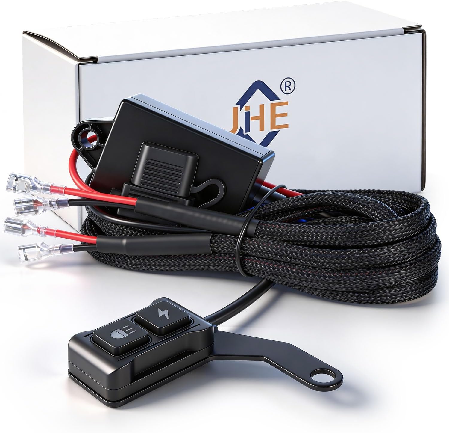 JHE Motorcycle Led Light Wiring Harness Kit,Driving Light Switch, With Waterproof Motorcycle Light Switch, Used To Control Led Light Bar/Driving Light/Fog Light Wiring Harness For Motocycle,3 MODE.