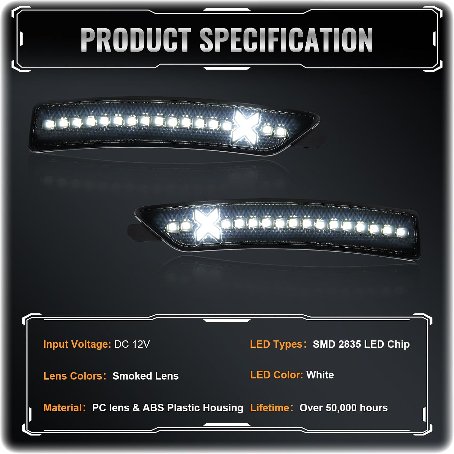 POPMOTORZ LED Side Marker Lights Assembly Compatible With Ford Mustang (S650, Gen7) 2024 2025 Front Rear Fender White LED Side Markers Lamps Side Bumper Lights Smoked Lens 4PCS