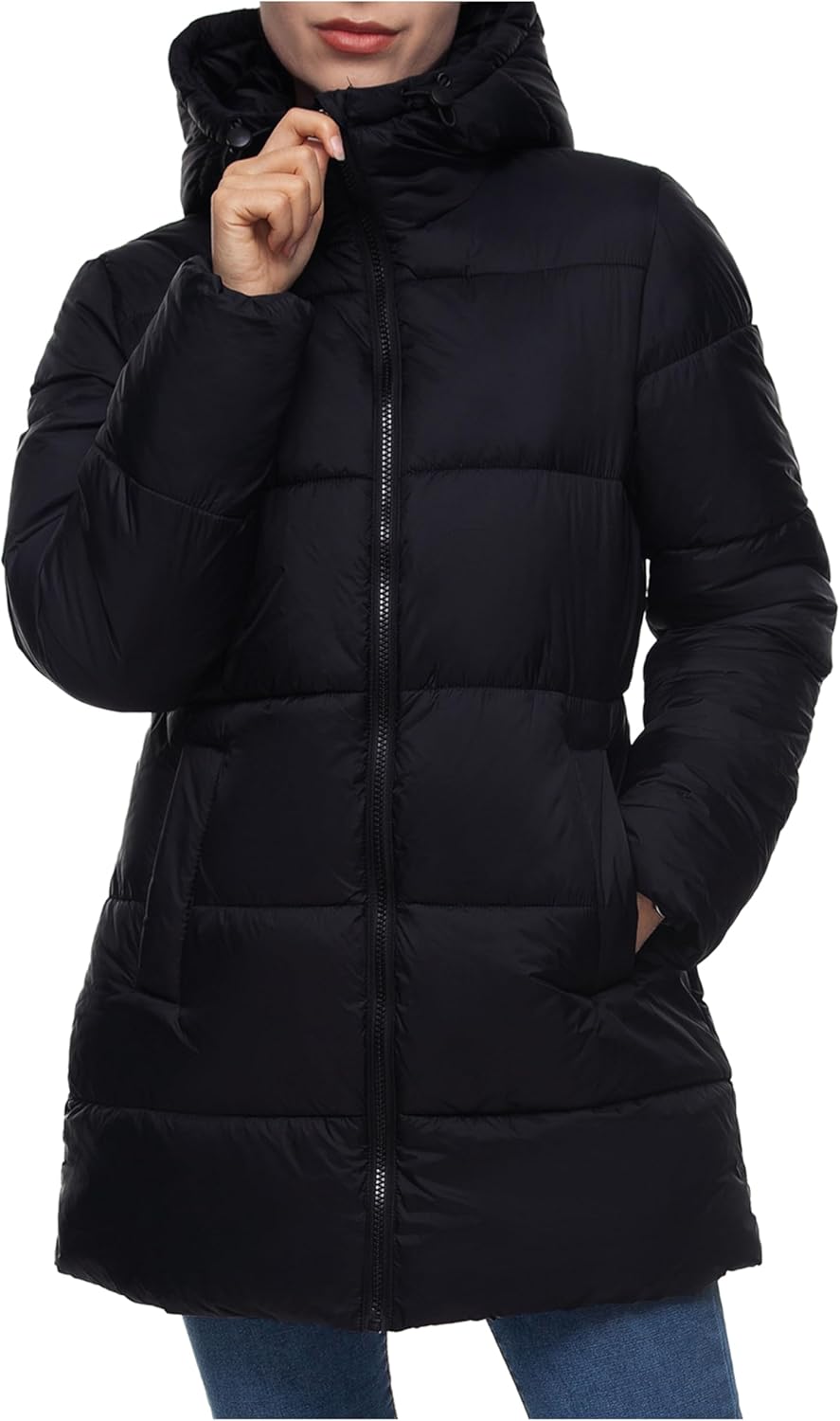 Rokka&Rolla Women’s Lightweight Water-Resistant Puffer Jacket Hooded Winter Long Coat