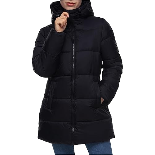 Rokka&Rolla Women's Lightweight Water-Resistant Puffer Jacket Hooded Winter Long Coat