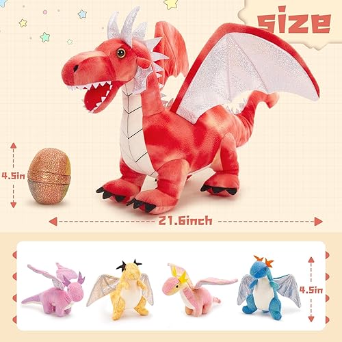 Vista 61 de MaoGoLan - Animal de peluche de dragón, juego de 7 piezas, mamá dragón con 4 dragones bebés y 2 huevos, para niñas, niños y bebés, regalo