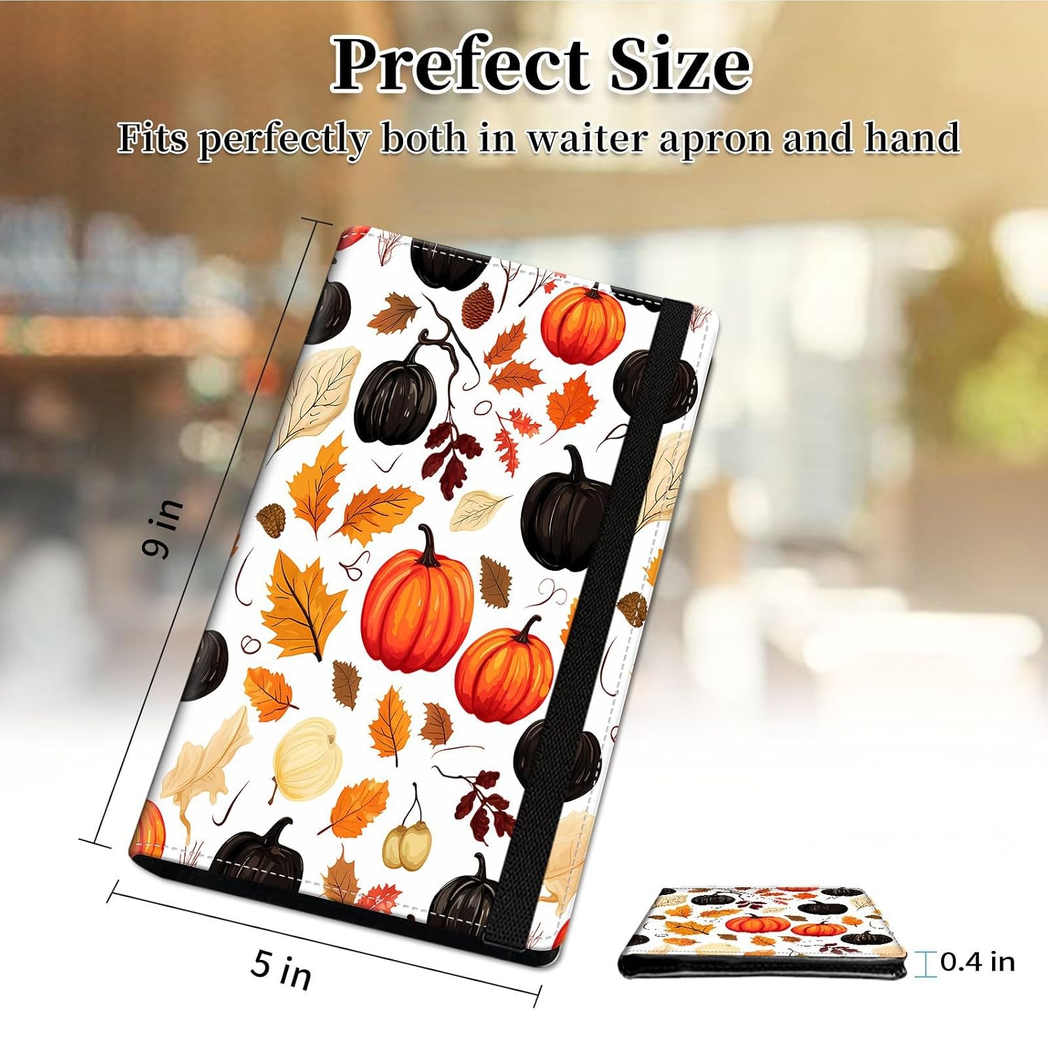 Server Books for Waitress Booklet Waitstaff Organizer Zipper Pocket,Fit Waitress Apron,Guest Check Books for Servers Waitress Notepad Check Presenters for Restaurants 5" x 9",Fall Leaves Pumpkin