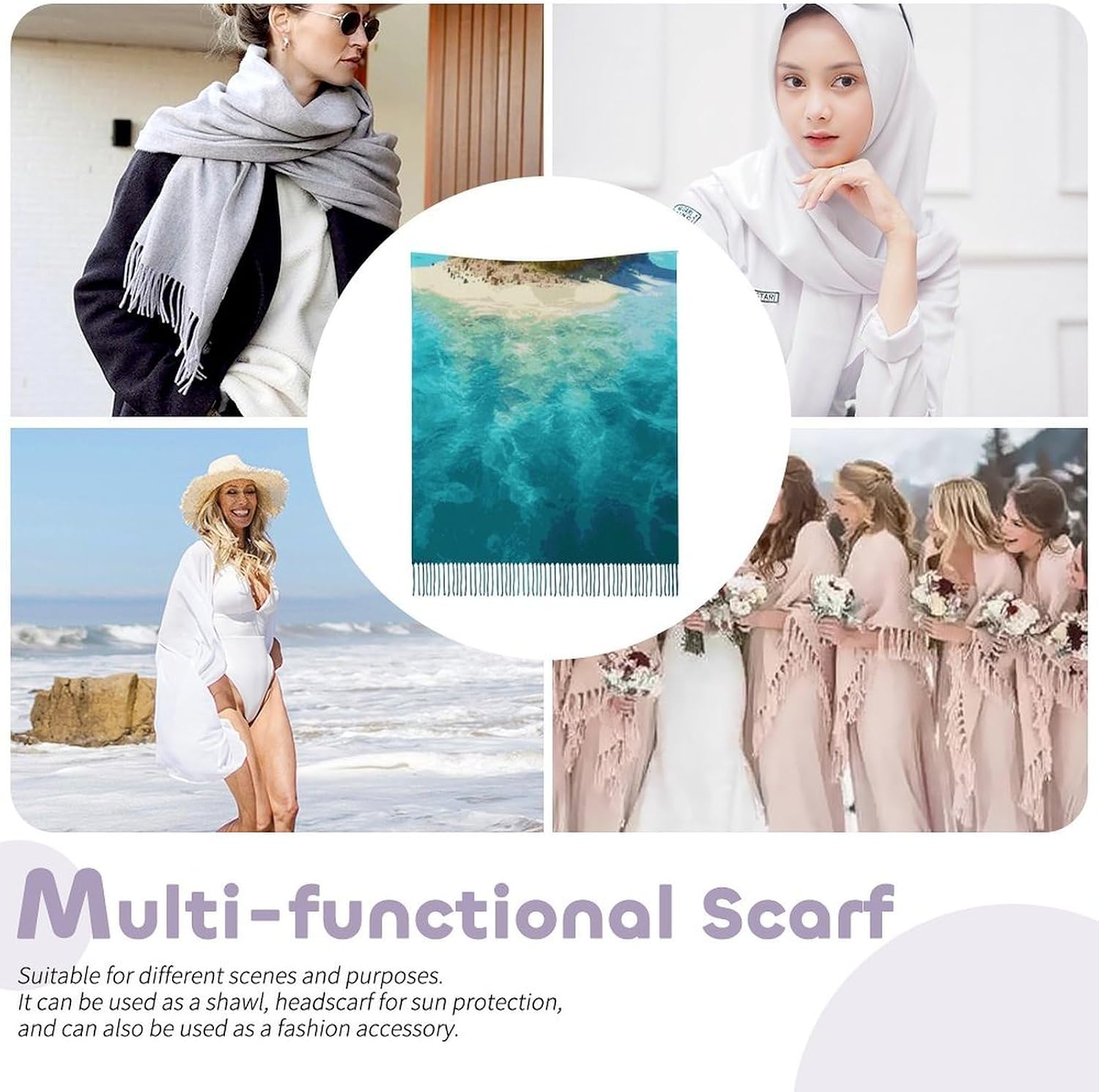 Tropical Island Scarf for Women Men Soft Warm Fashion Blanket Scarves Classic Cashmere Feel Scarf Long Shawl Large Scarves Cold Weather Thick Blanket Scarfs