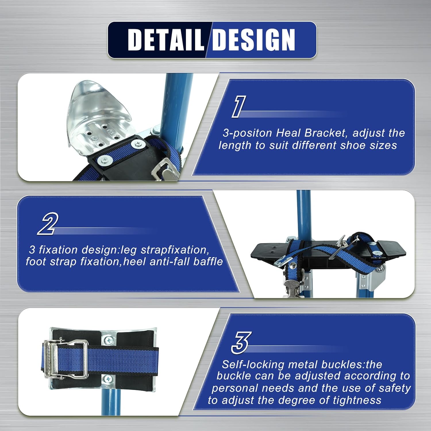 Blue Drywall Stilts 18-30 Inch Height Adjustable Lifts Aluminum Tool with Protective Knee Pads and Non-Slip Work Stilts for Finishing Pruning Branches Cleaning