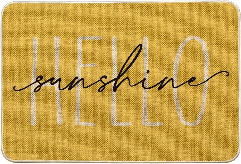 Artoid Mode Yellow Hello Sunshine Spring Doormat, Summer Home Decor Low-Profile Switch Rug Door Mat Floor Mat for Indoor Outdoor 24x35 Inch