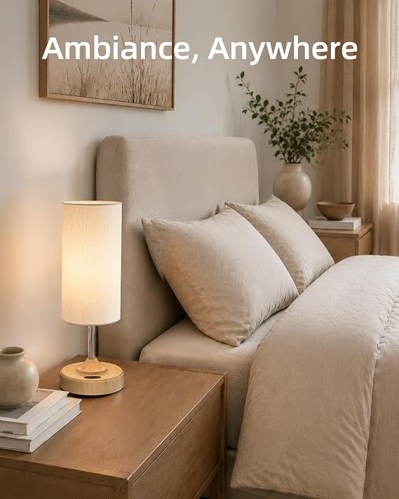 EZVALO Dimmable Cordless Table Lamp, Small Ambient Light with Timer