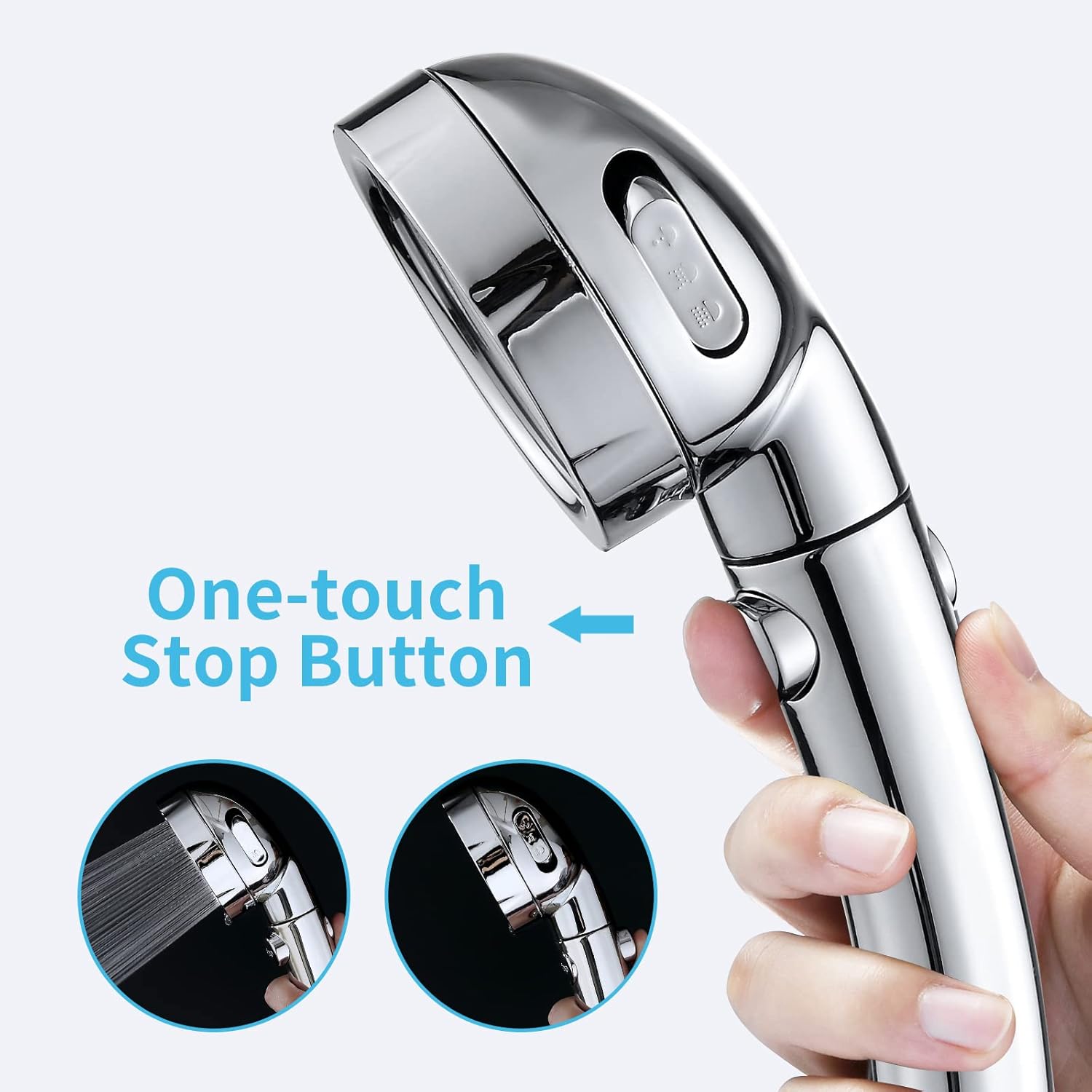 High Pressure Handheld Shower Head, RV Handheld Shower Head with Hose and On Off Switch, Detachable Shower Head with Adjustable Holder (Chrome)