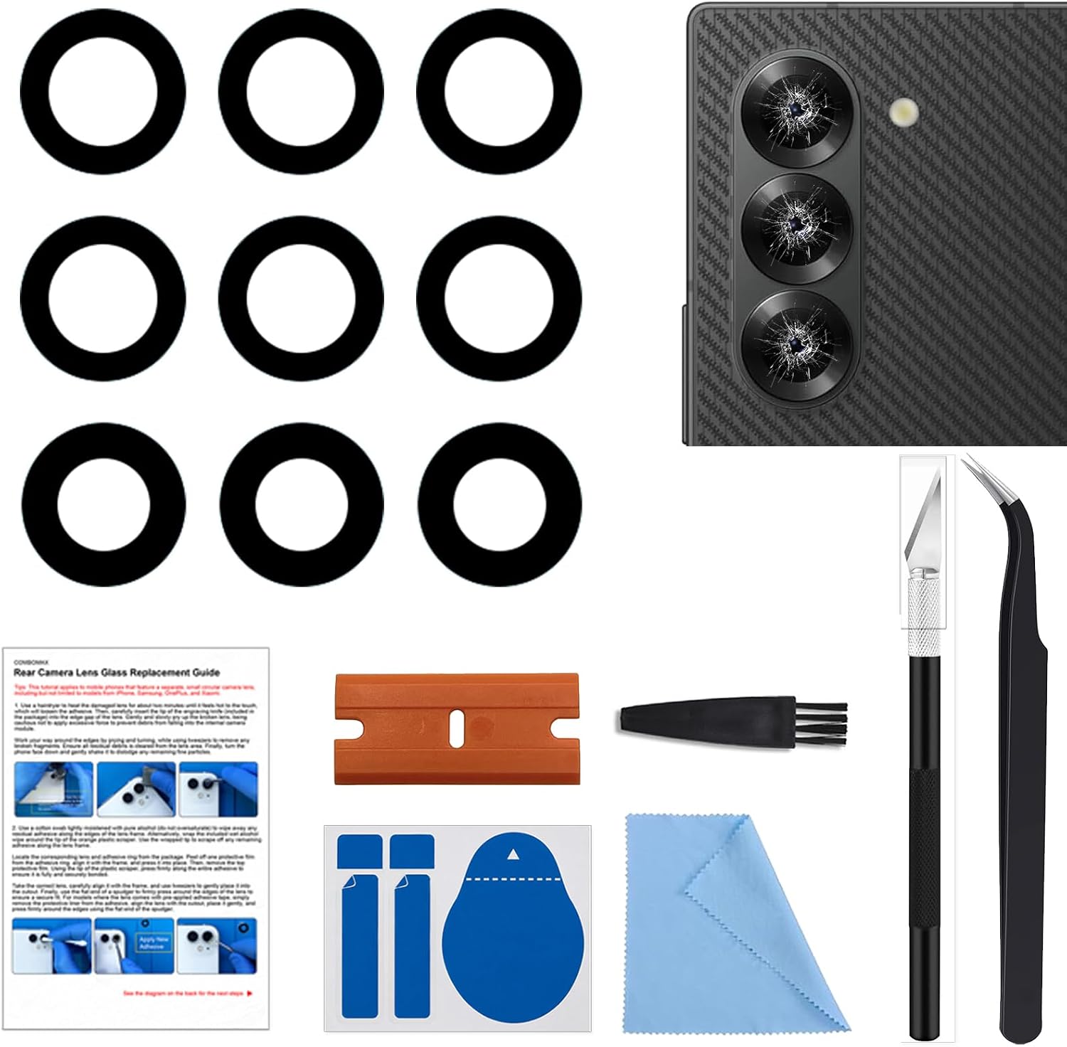 GREEN FUSION 3PCS Rear Camera Lens Glass Replacement Part Compatible with Galaxy Z Fold 6, with Tools & Instruction