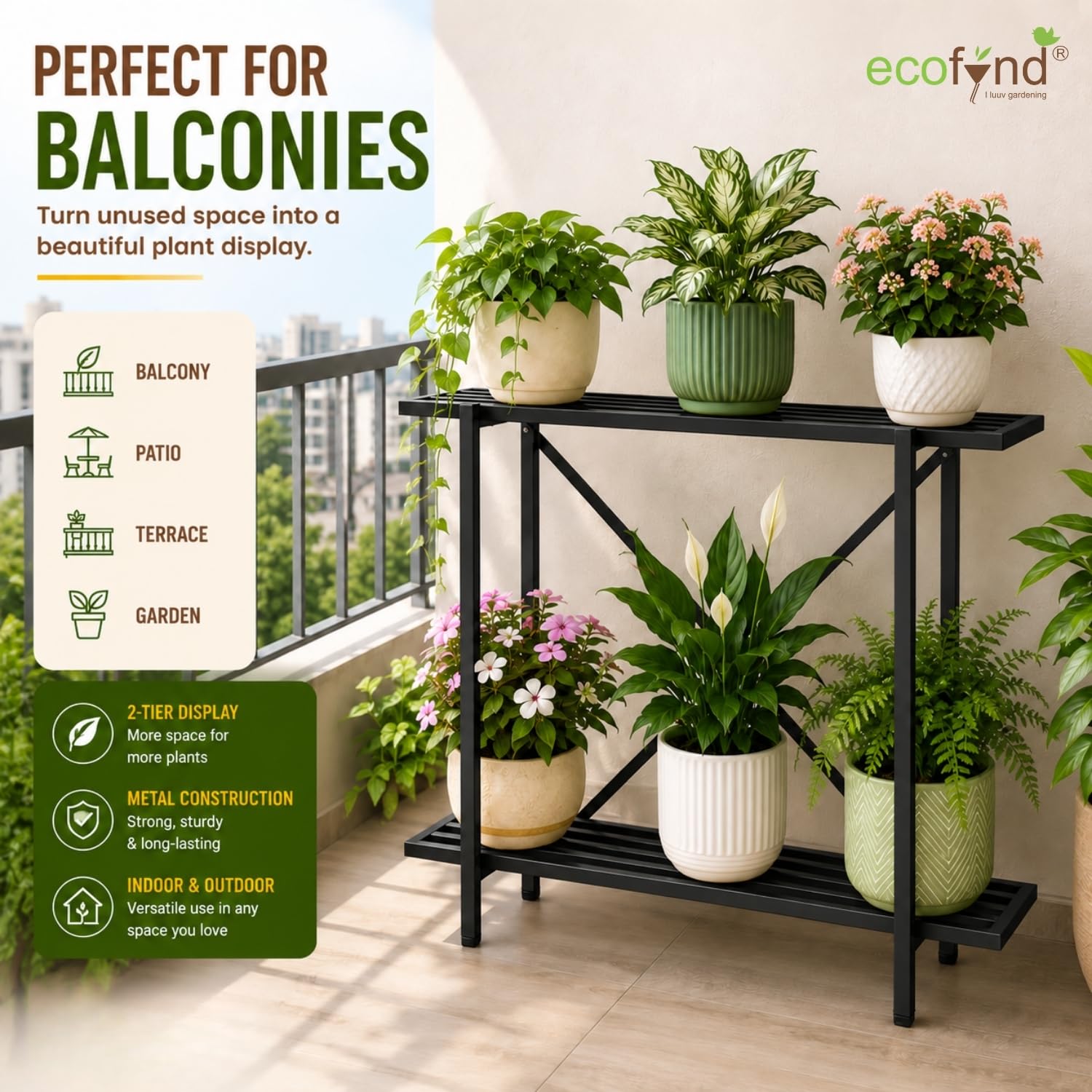 Adam Plant Stand - 2 Tier Iron Flower Pot Stand -5