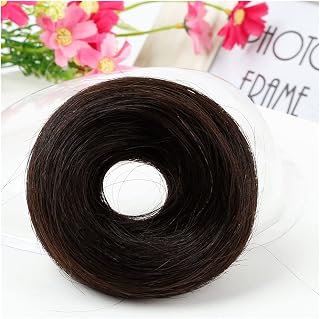 messy bun hair piece 1PC Human Hair Bun Messy Bun Hair Piece Scrunchies Donut Chignon Brazilian Remy Hair Chignon Hairpieces with Elastic Rubber Band for Women hair buns hair piece (Color : #2)