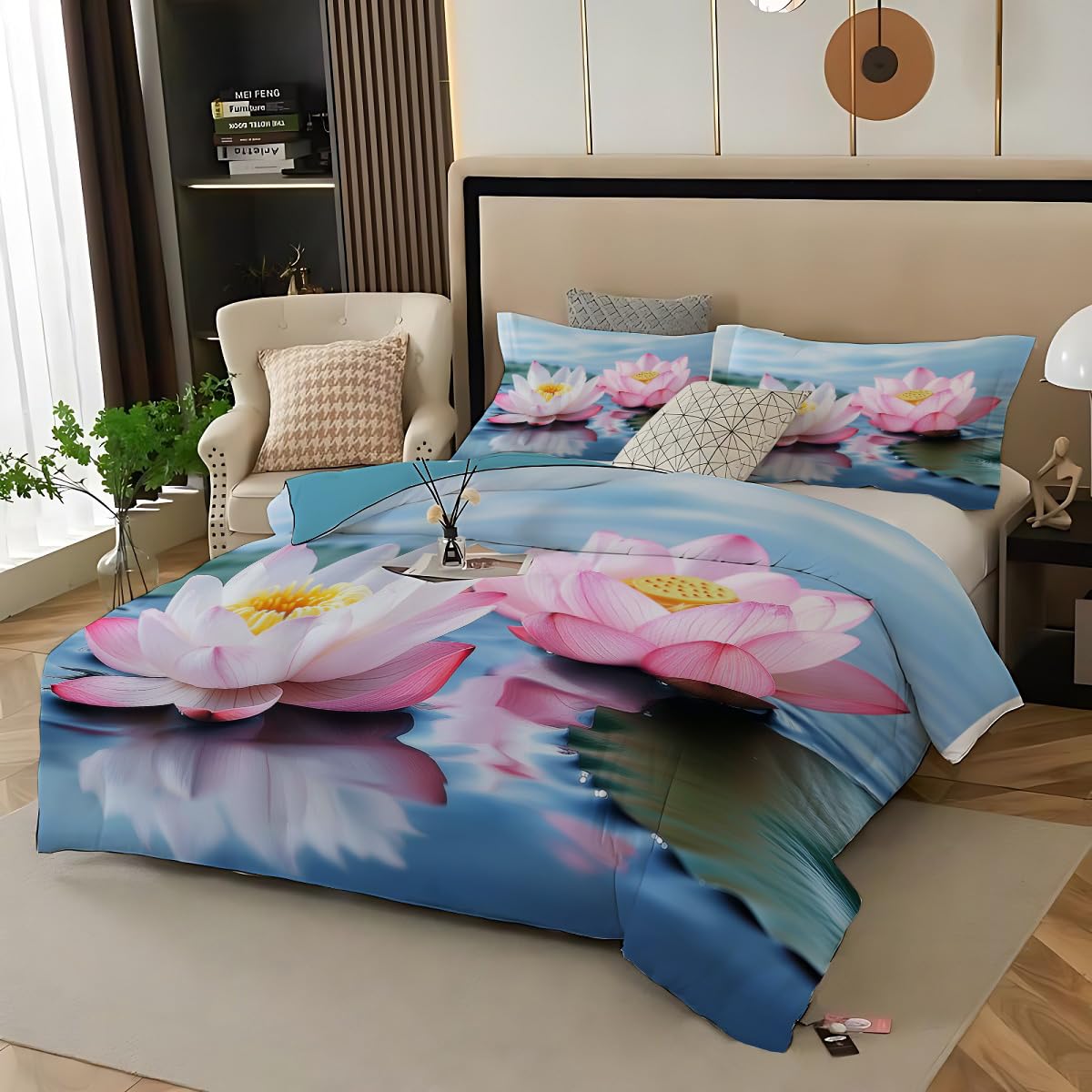 Housse de couette 140x200 lotus rose pour une chambre parentale zen esprit nature