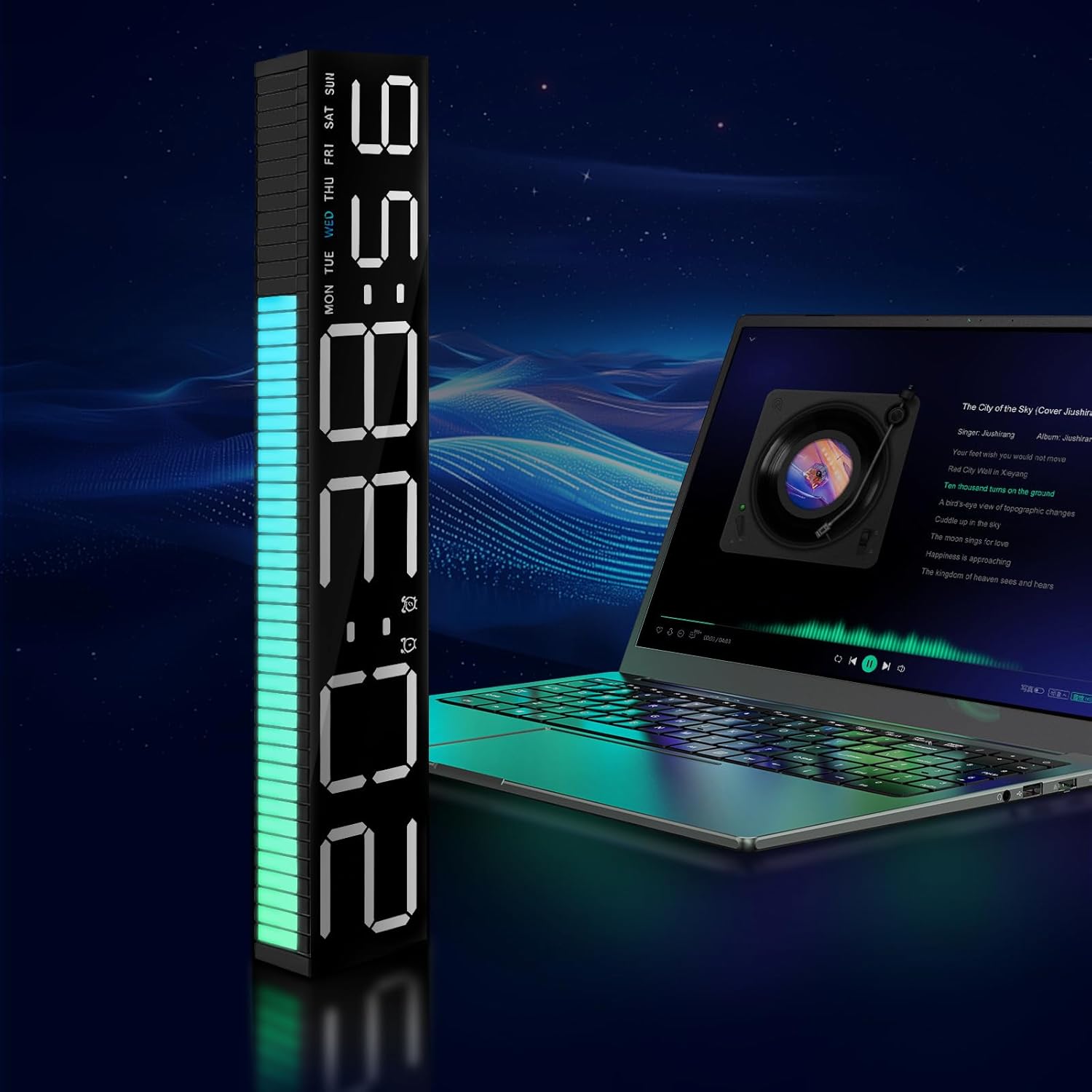 Digital Alarm Clock, Digital Clock for Bedroom, LED Clock with Dual Alarms, Adjustable Brightness, RGB Light Strips, Sound Control, Music Rhythm for Bedside