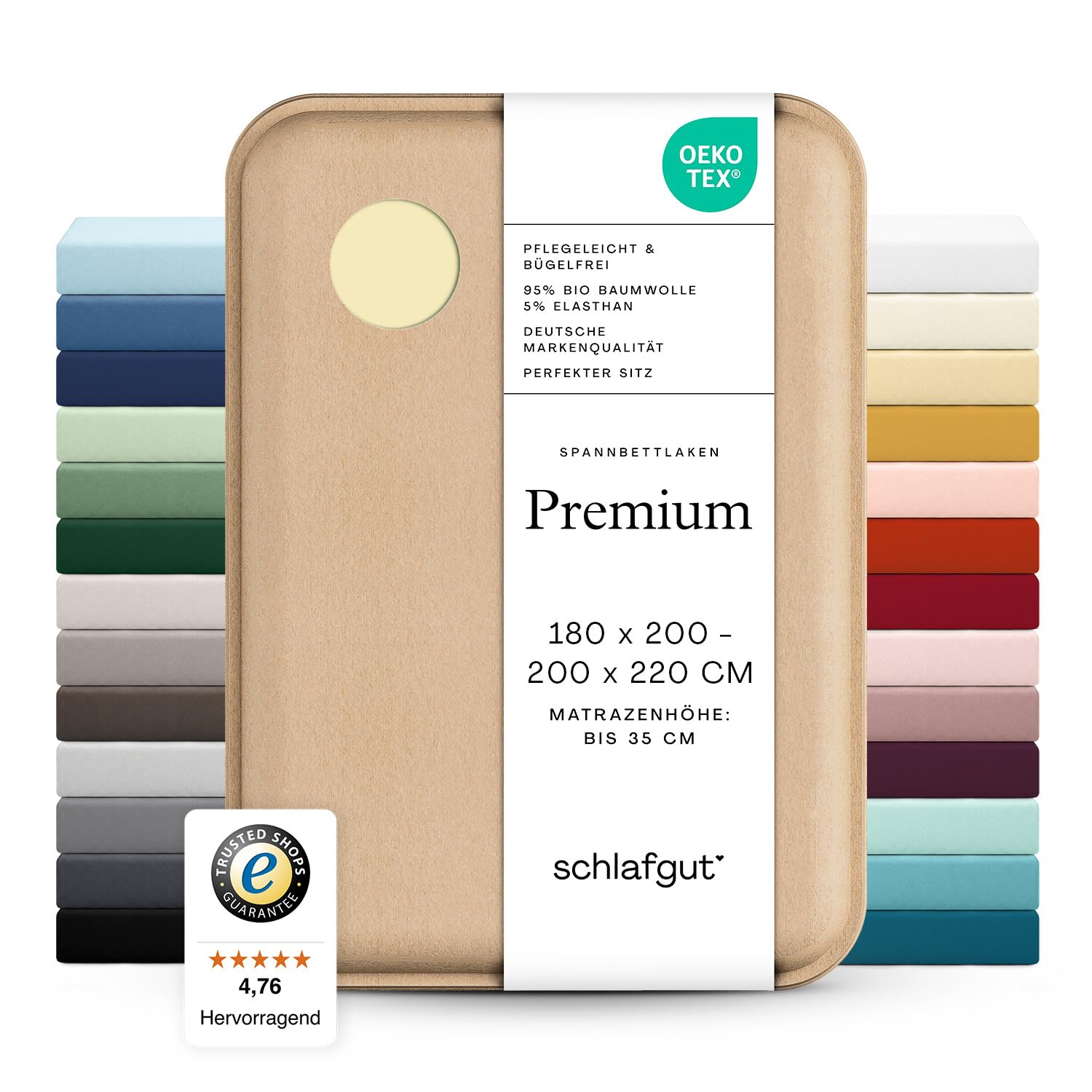 schlafgut Premium Spannbettlaken 180x200 cm Bio-Baumwolle, Yellow Mid