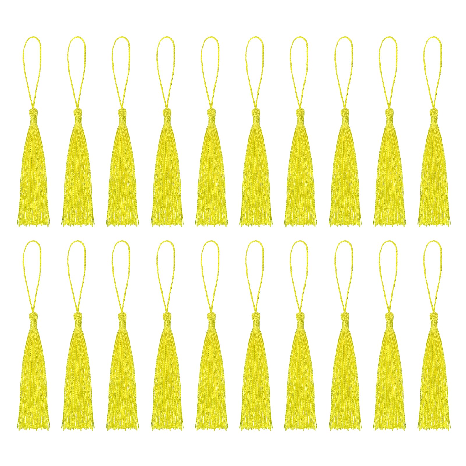 sourcing map Bookmark Tassels - 20Pcs 13cm/5" Silky Soft Mini Tassel with Loops for Keychain Graduation Handmade DIY Craft Accessory, Light Yellow