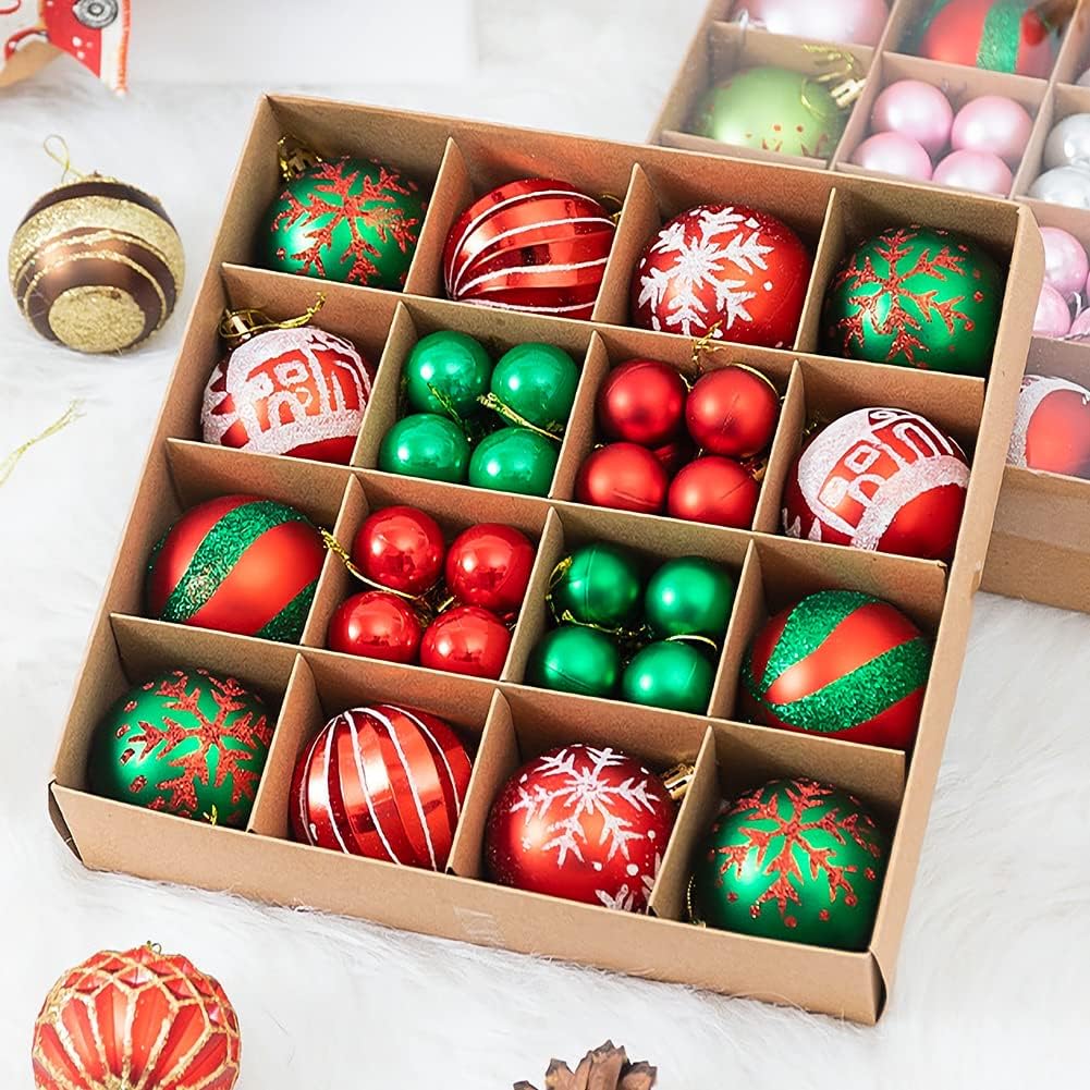 Christmas Tree Baubles Decoration Red Green 44ct 6cm 3cm Tree Baubles Ball Ornaments Hanging Baubles Shatterproof Glitter Decoration Pendant for Holiday Home Party Decor - Image 5