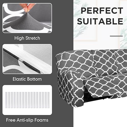 Miniatura 3 de Peryiter 7 fundas impresas en forma de L para sofá reclinable seccional de 5 asientos, fundas de sofá seccional de terciopelo de seda láctea, funda