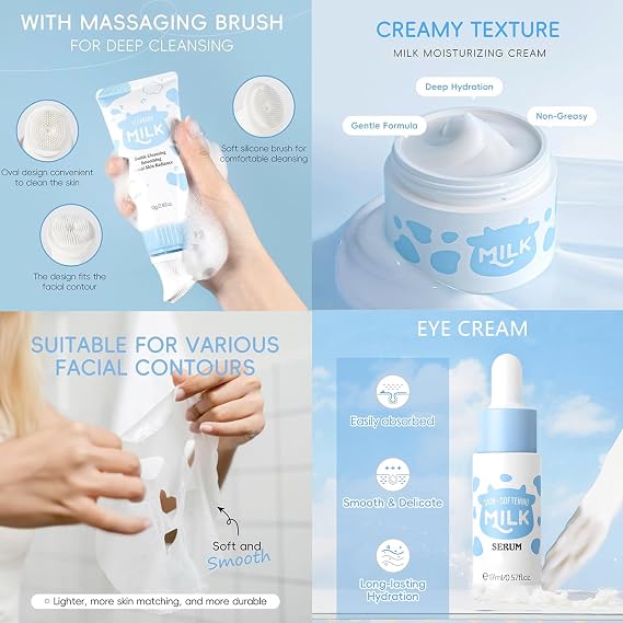Milk Skin Care Set for Kids & Teens, 12 IN 1 Moisturizing & Gentle Milk Skin Care for Teens Girls Ages 8-12, Face Care Kit, Milk Skincare for Girls 10-12, Bulk Birthday Gifts, Daughter Gifts, 12PCS