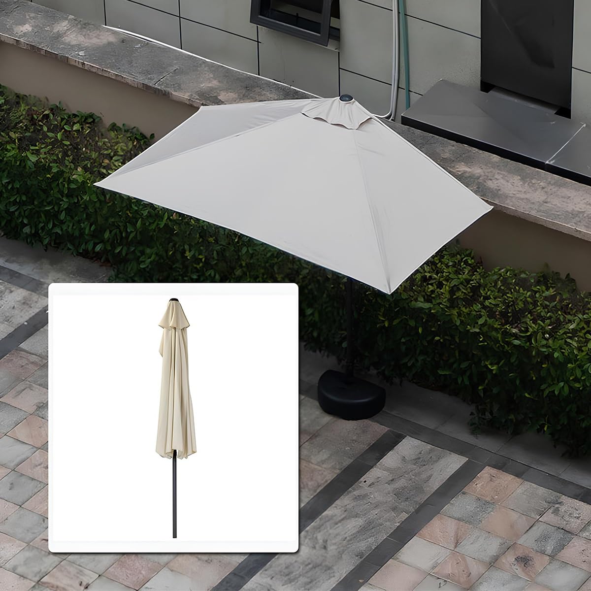 Demi-Parasol De Jardin 2,0m X 1, Parasol Rectangulaire avec Manivelle, Protection UV50+ Imperméable pour Terrasse Balcon Plage, Structure Acier Anti-Rouille – sans Base(Khaki)
