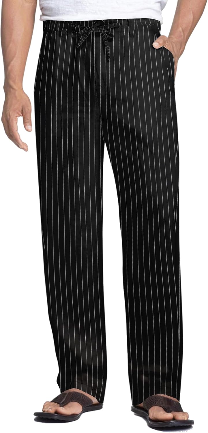 COOFANDY Men's Casual Linen Pants Elastic Waist Drawstring Beach Summer Pants Lightweight Linen Trousers